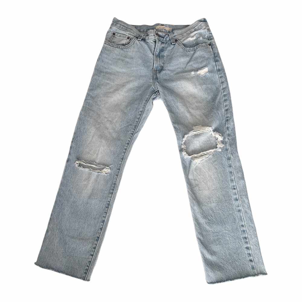 Levi's Light Blue Relaxed Women Jeans 28x27 ripped light wash straight leg pants - Picture 2 of 15